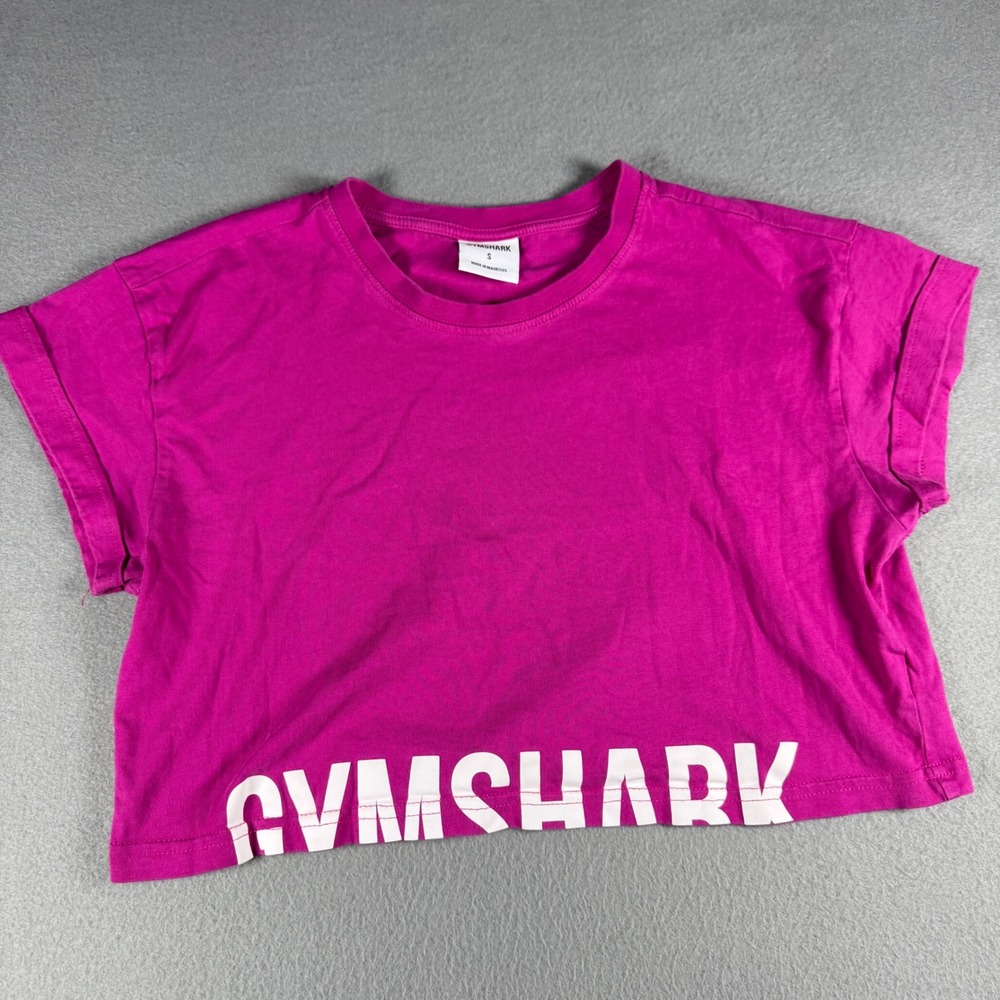 Gymshark Womens Small Magenta Pink Logo Cropped Short Sleeve T-Shirt Workout Top